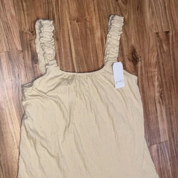 Wonderly women’s dress large 12 14 ruffle tan khaki beige sleeveless stretch NWT - Picture 4 of 10